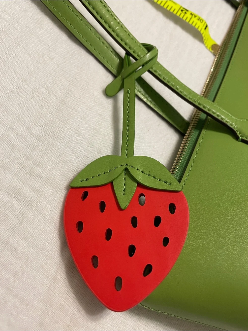 kate spade Green Leather Tote with Red Strawberry Charm